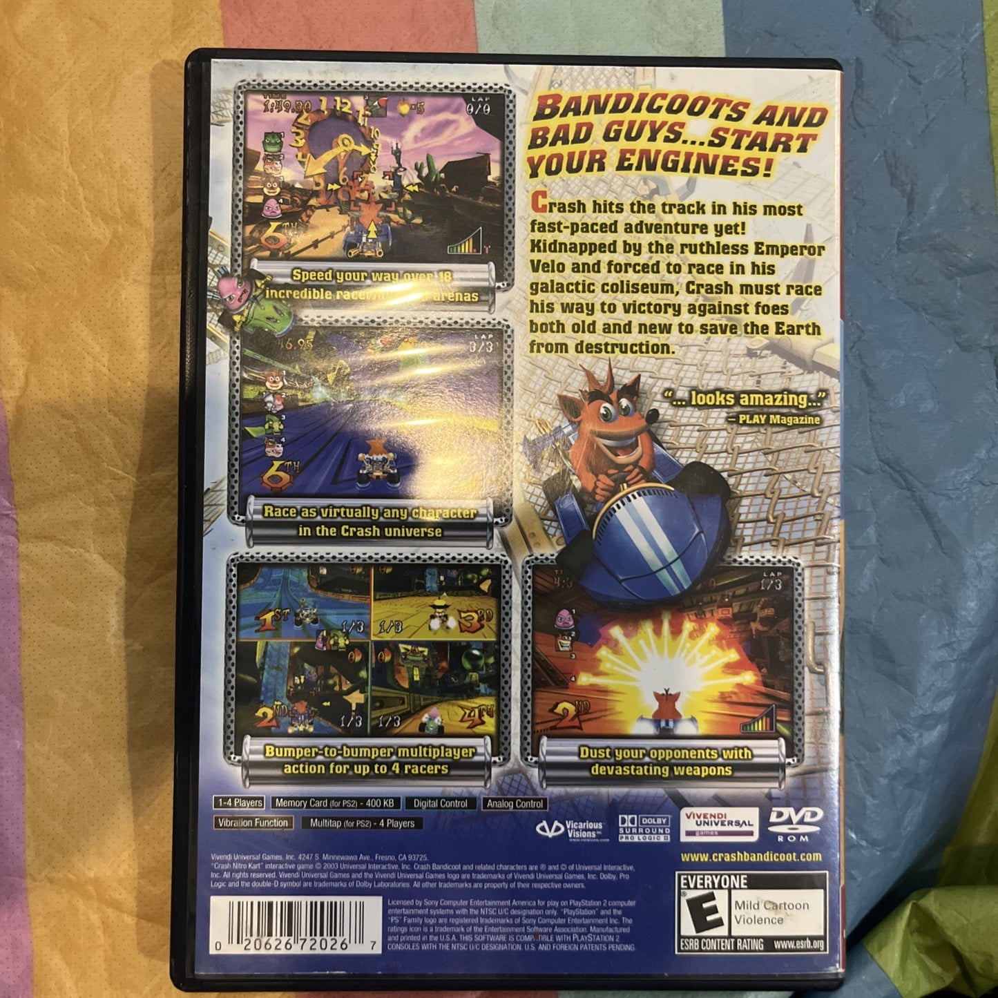 Crash Nitro Kart / Game (PS2) No Manual. Tested.