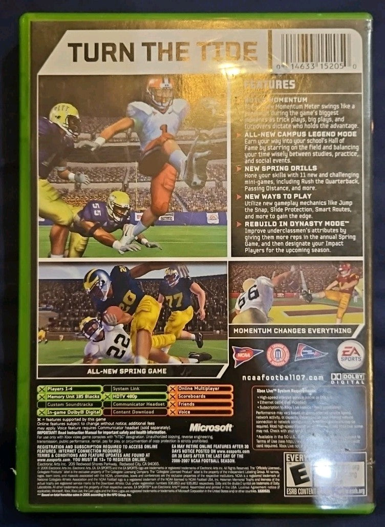 NCAA Football 07 (Microsoft Xbox, 2006) Tested. No Scratches. New Case