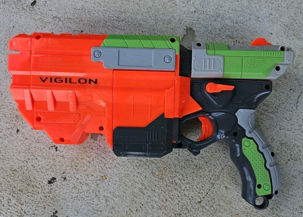 NERF Vortex Vigilon Disc Blaster Gun Tested & In Working Condition