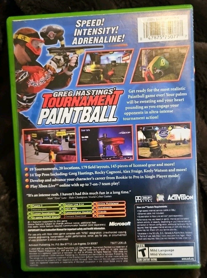 Greg Hastings' Tournament Paintball (Xbox) Tested. No Scratches. New Case