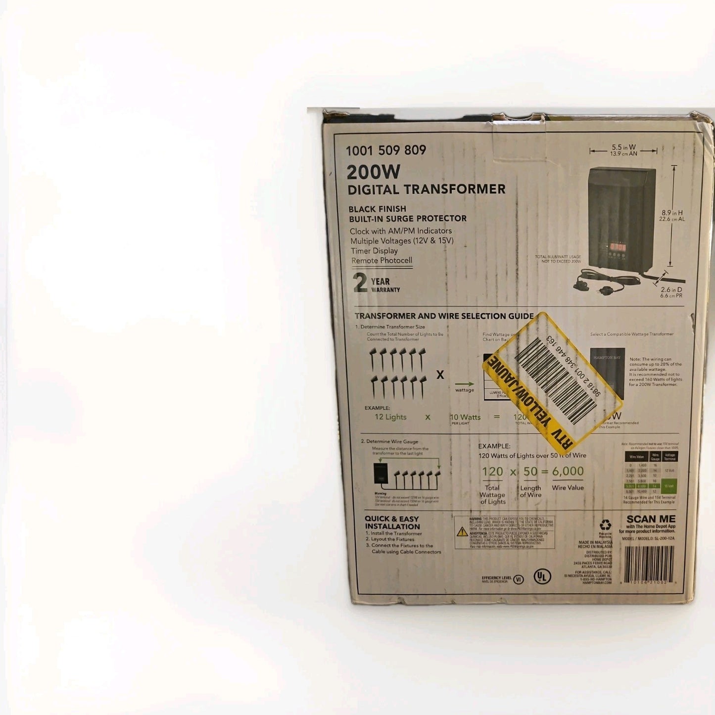 Hampton Bay SL-200-12A Low Voltage 200 Watt Outdoor Landscape Transformer