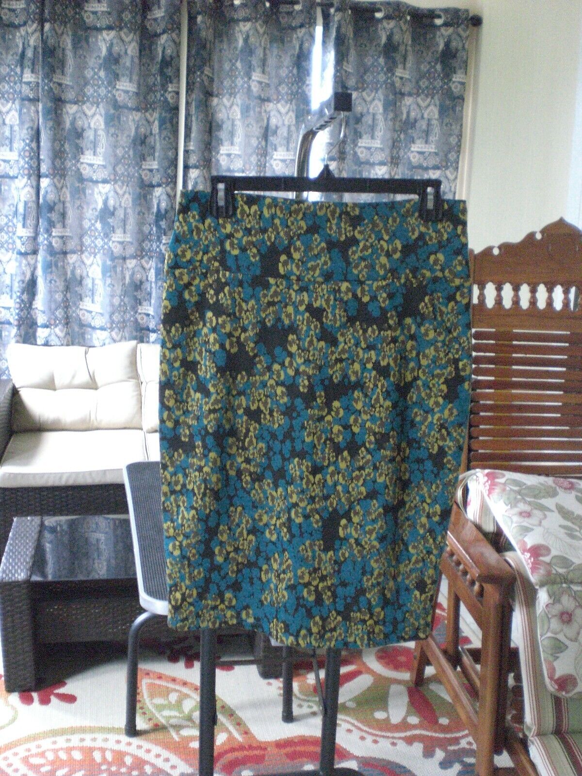 LuLaRoe Cassie Skirt Teal Black Gold MEDIUM