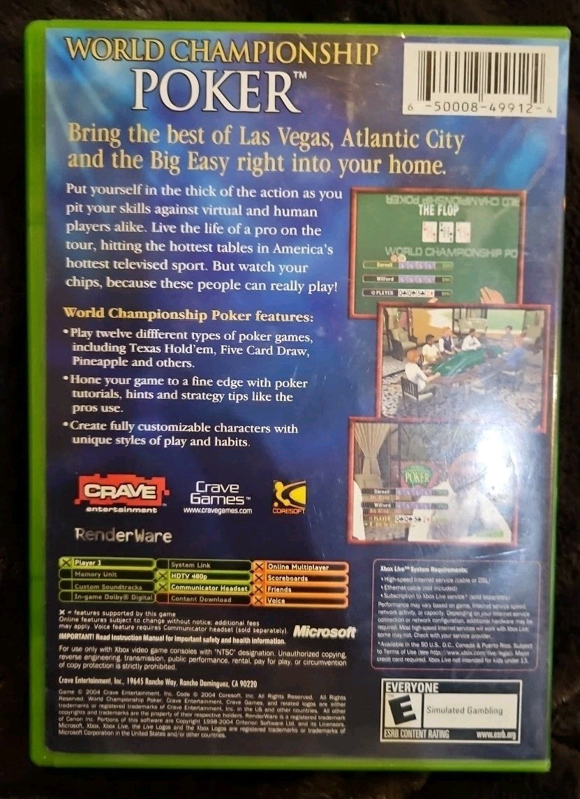 World Championship Poker (Microsoft Xbox, 2004) Tested. No Scratches. New Case.