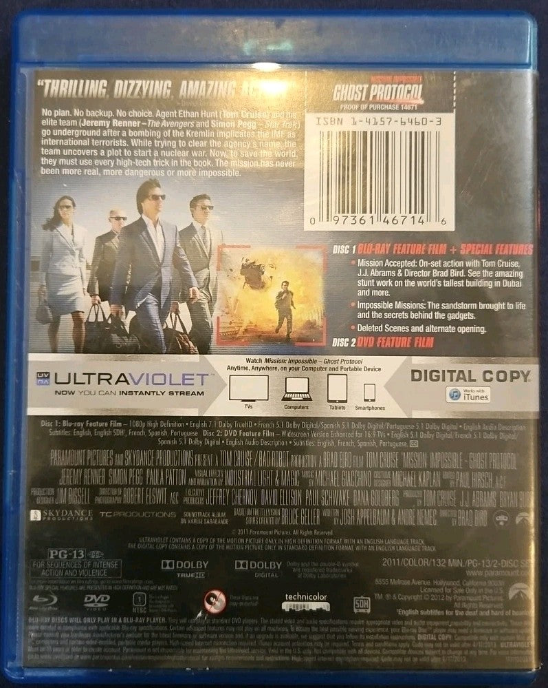 Mission: Impossible: Ghost Protocol (Blu-ray) No DVD. No Digital Download