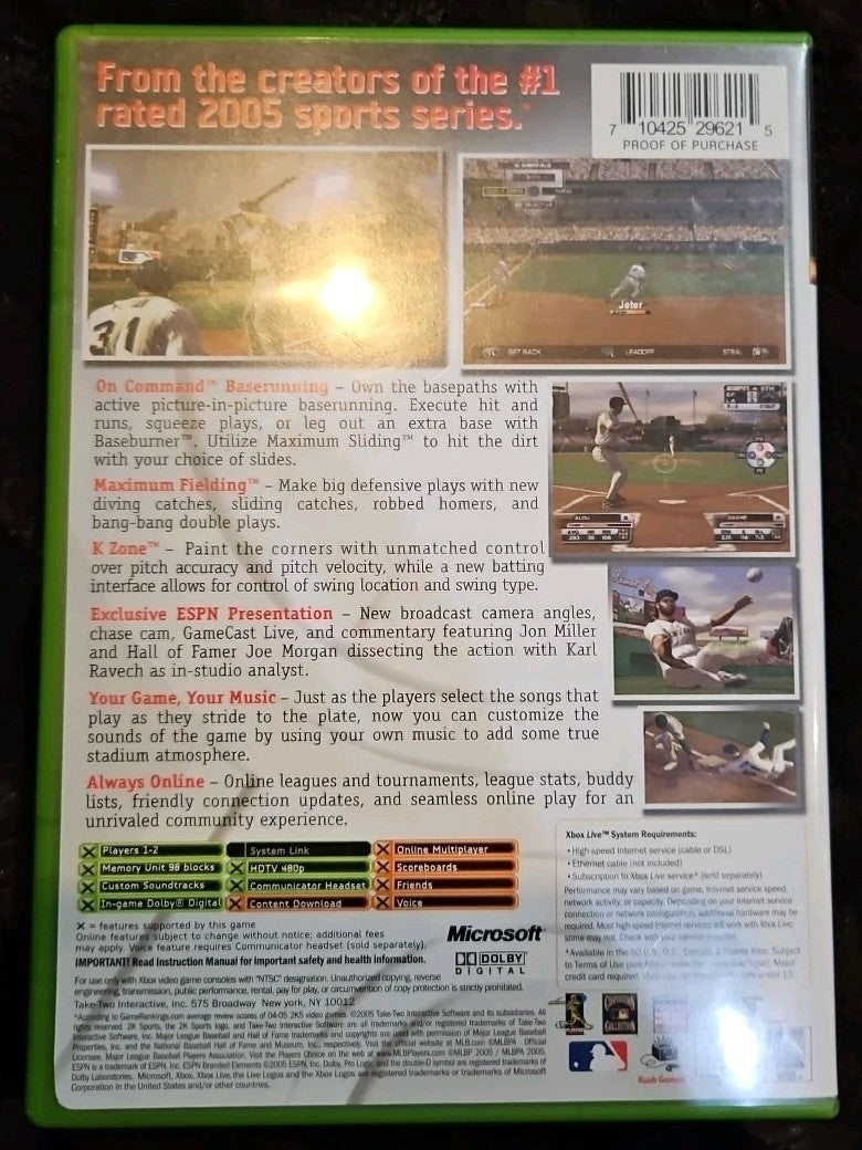 Major League Baseball 2K5 (Xbox) Tested. No Scratches. New Case