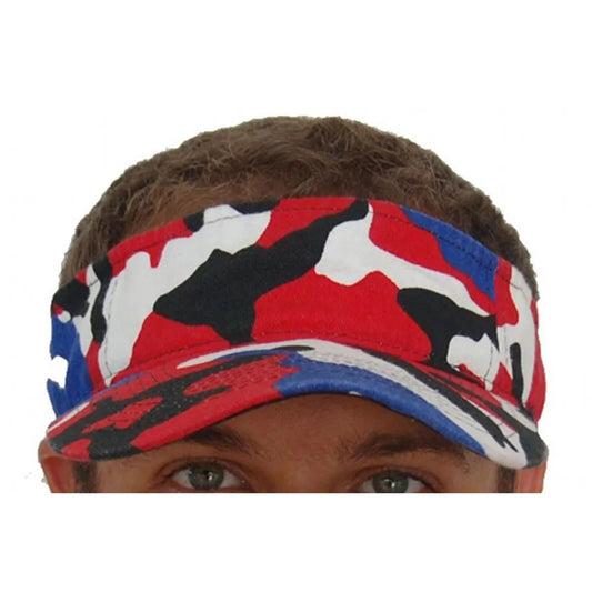 CamoSport Sun Visor Red White Blue Black Pattern - Adjustable - Brand New .