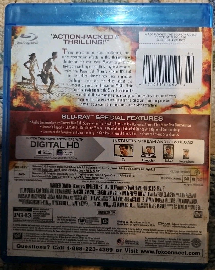 Maze Runner: the Scorch Trials (Blu-ray + DVD. No Digital Download) New Sealed