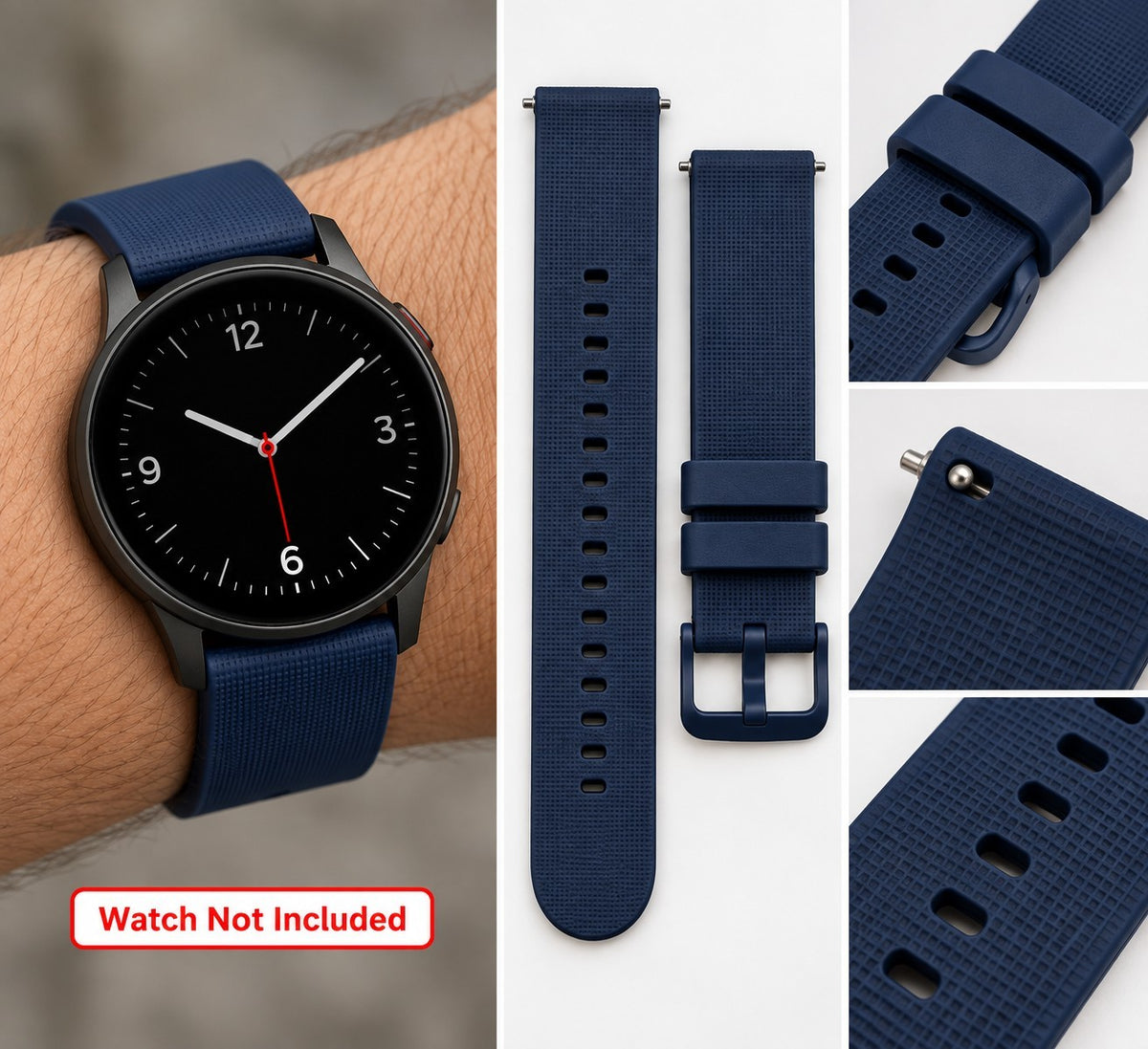 20mm Watch Band Dark Navy Blue Silicone Rubber Quick Release Sport Strap...