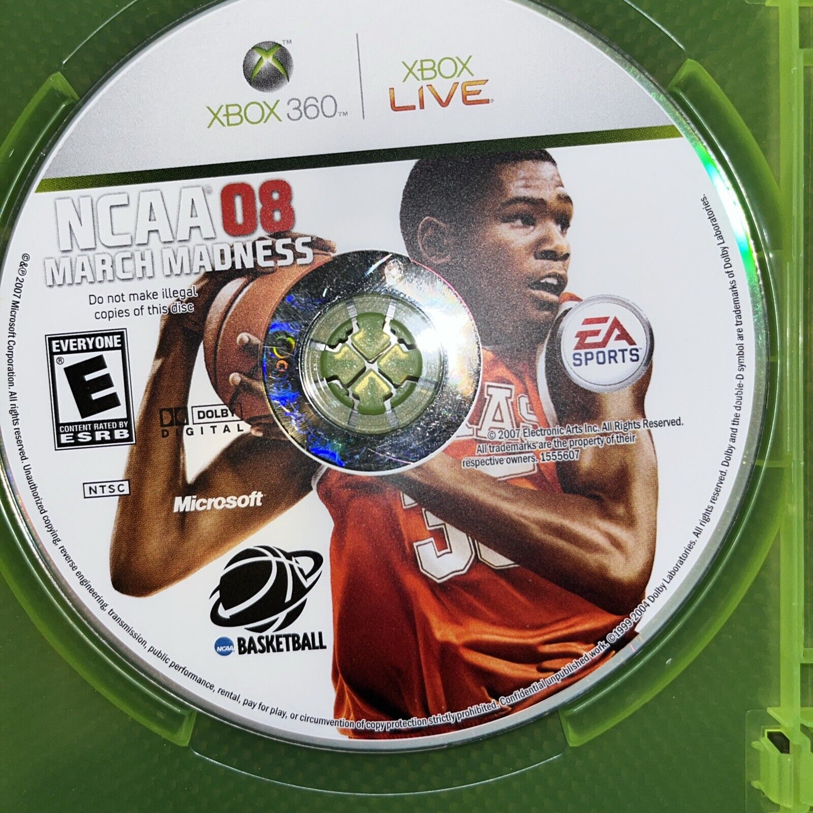 NCAA March Madness 08 - Xbox 360 - No Cover Liner.  With Manual. Tested