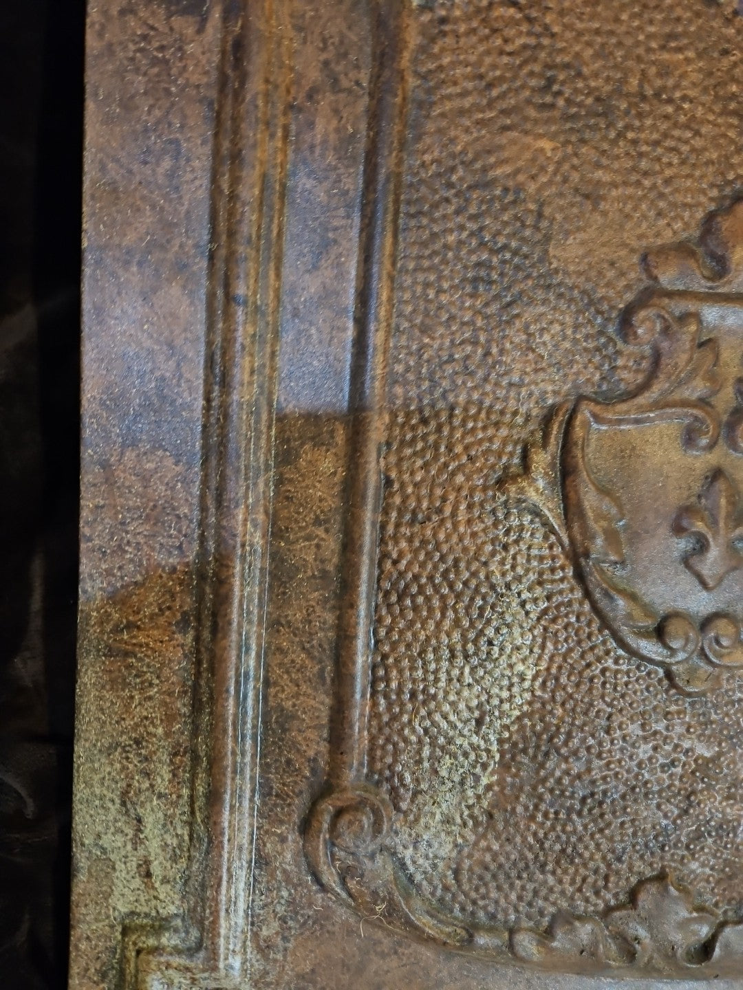 Bronze Colored Stamped Steel Fireplace Antique Cover ~27” x 22”