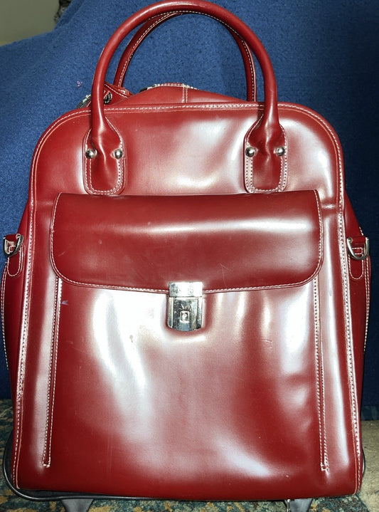 McKlein Leather Laptop Carry-On Bag Detachable Roll-On And Collapsible Handle