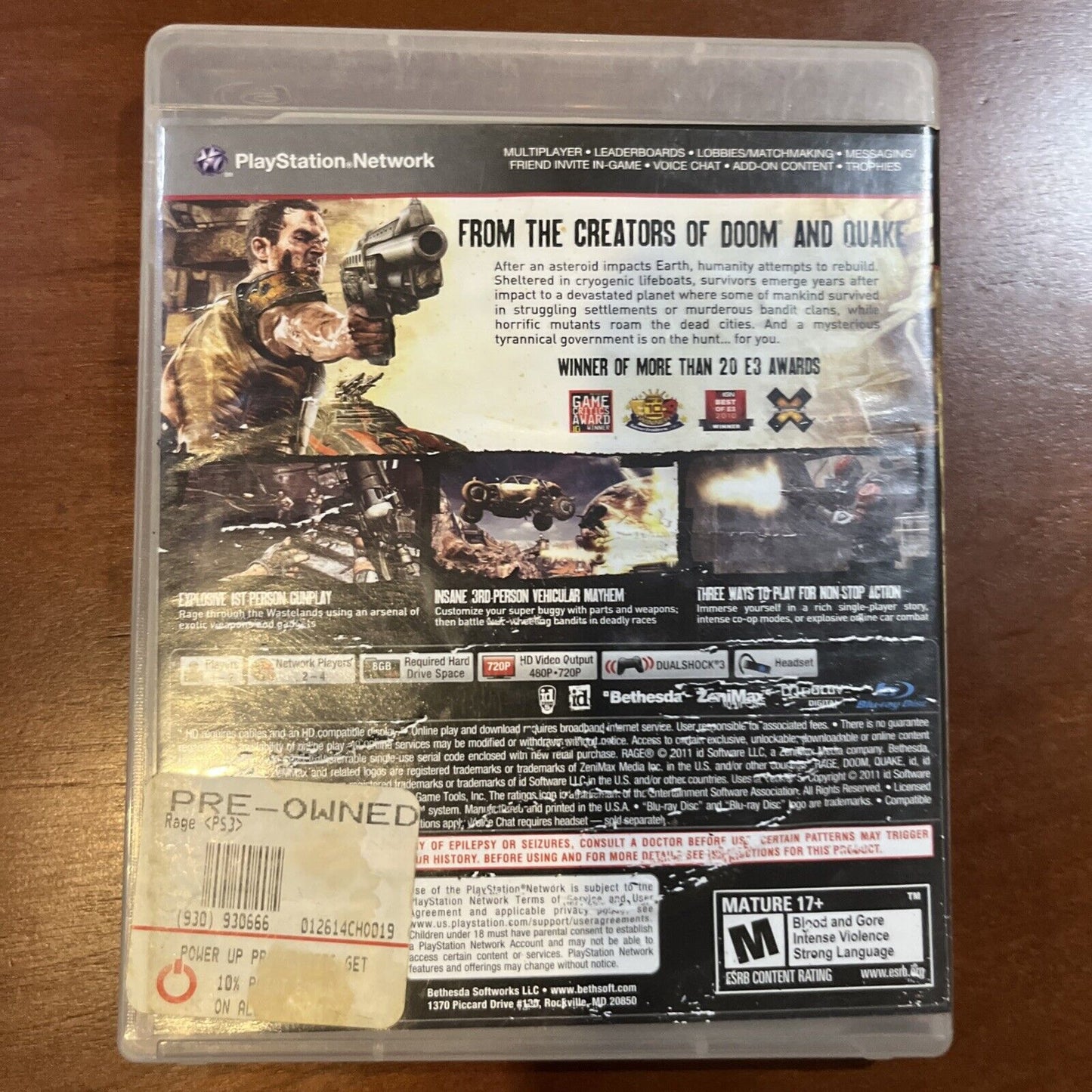 Rage - PS3 - CIB. Tested. No Scratches.  Artwork Damage.