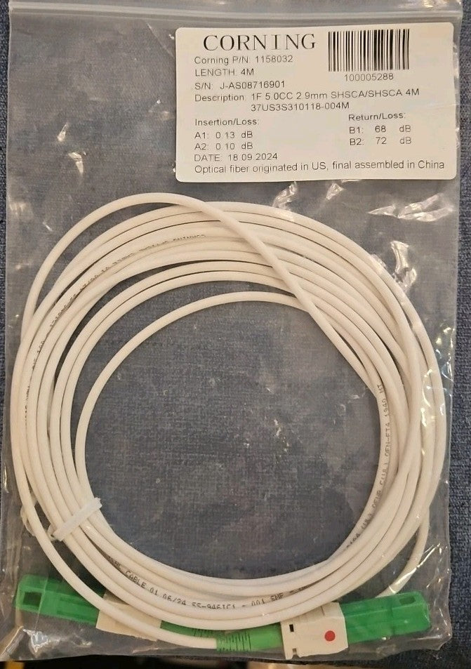 Corning 1158032 Fiber Patch 1F5OCC 2.9mm SHSCA