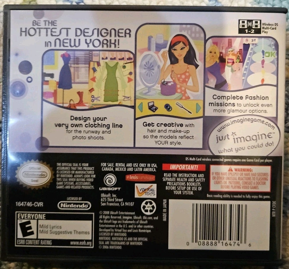 Imagine Fashion Designer New York (Nintendo DS) No Game. Case + Artwork + Manual