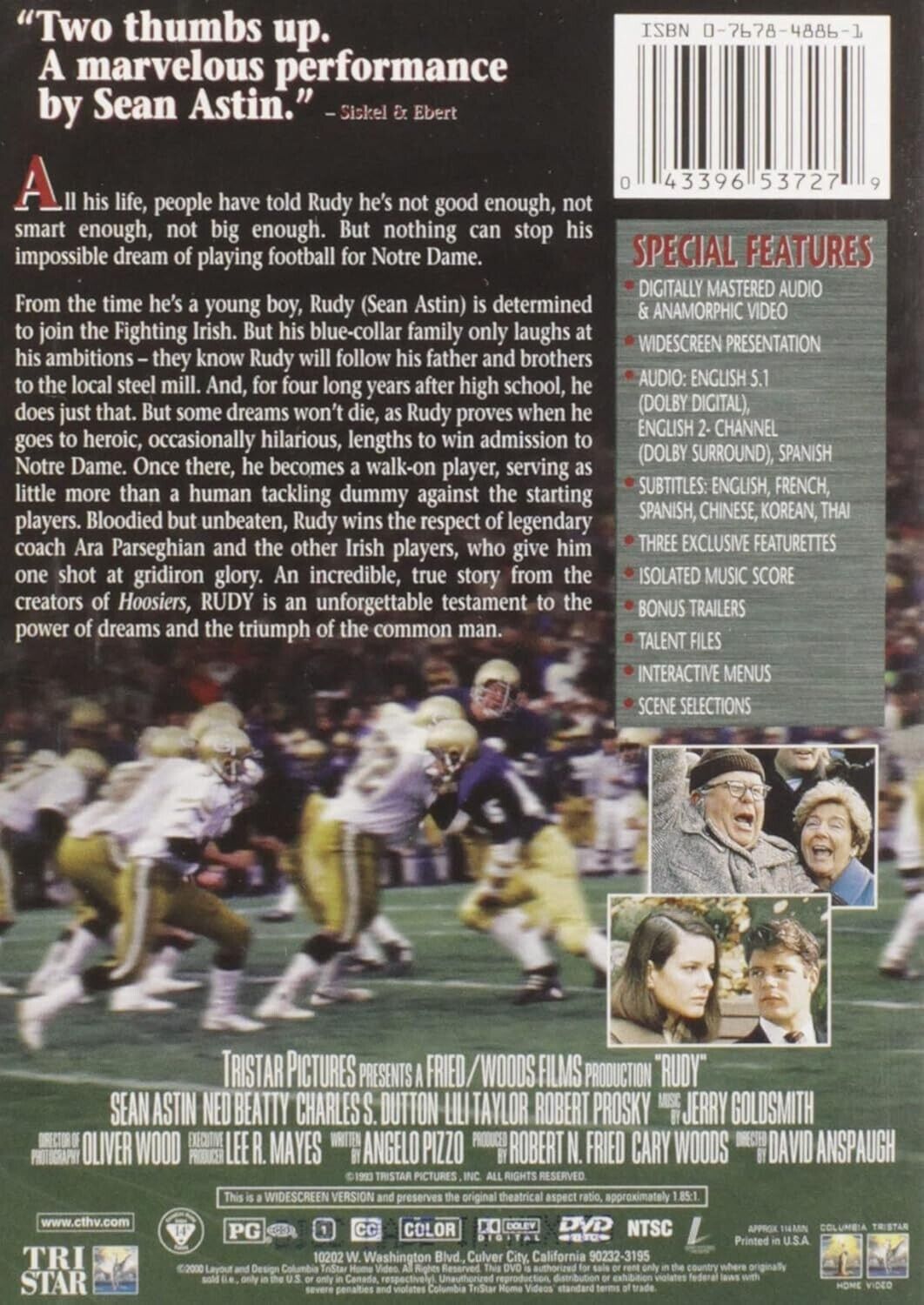 Rudy (DVD, 2000, Special Edition) BRAND NEW