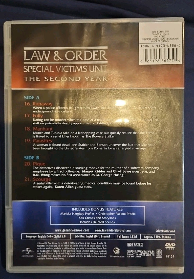 Law & Order: Special Victims Unit - The Second Year (DVD, 2005, 3-Disc Set)