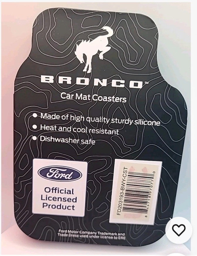 4 Pack Ford Bronco Rubber Floor Car Mat Drink Coasters Official Licensed New
