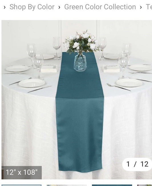 10Ft Chiffon Table Runner for Wedding Banquet Decor (27 X 120 Inch) Peacock Teal