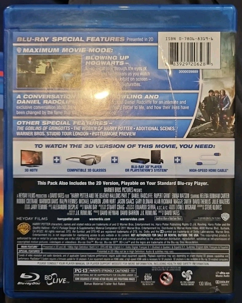 Harry Potter & Deathly Hallows 3D Part 2 (Blu-ray) New. No Digital Download