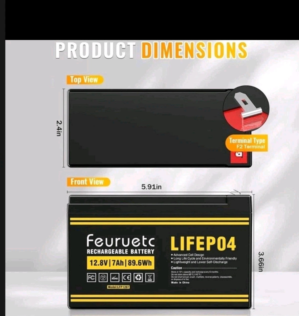 12V 7Ah LiFePO4 Battery  7A BMS 89.6Wh