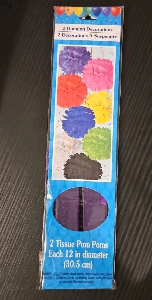 Celebration Colorful Tissue Pom Pom Hangers 12 Inch 2/Pk, Select Color
