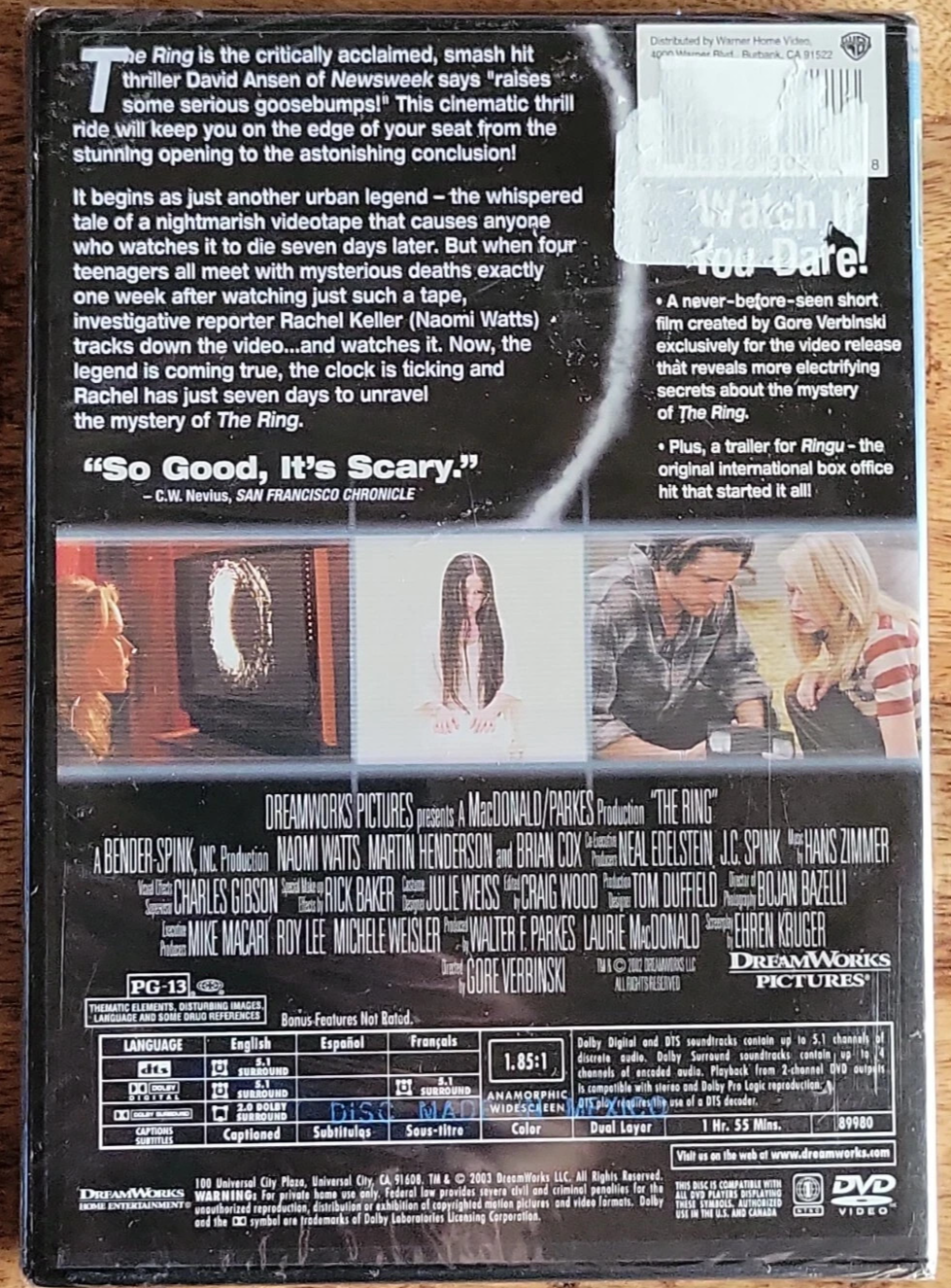 THE RING Horror Movie •The Original (DVD) Tested. New Case