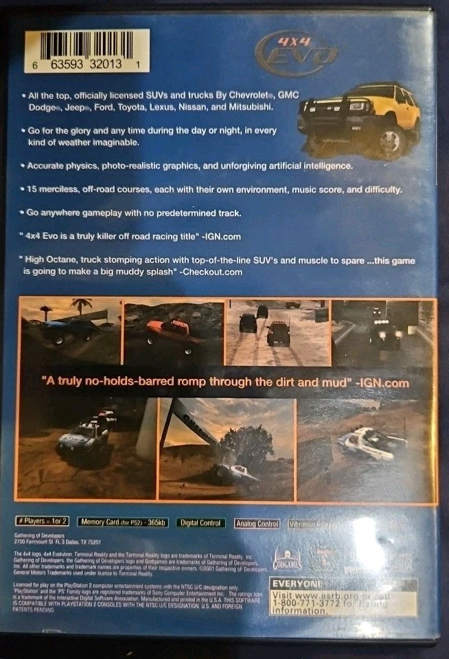 4 X 4 Evolution - Sony PlayStation 2. No Game. Artwork + Case + Manual ONLY
