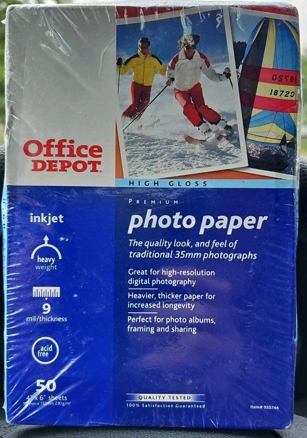 NEW Office Depot Photo Paper High Gloss for InkJet Printers Size 4"X6" 50 Sheets