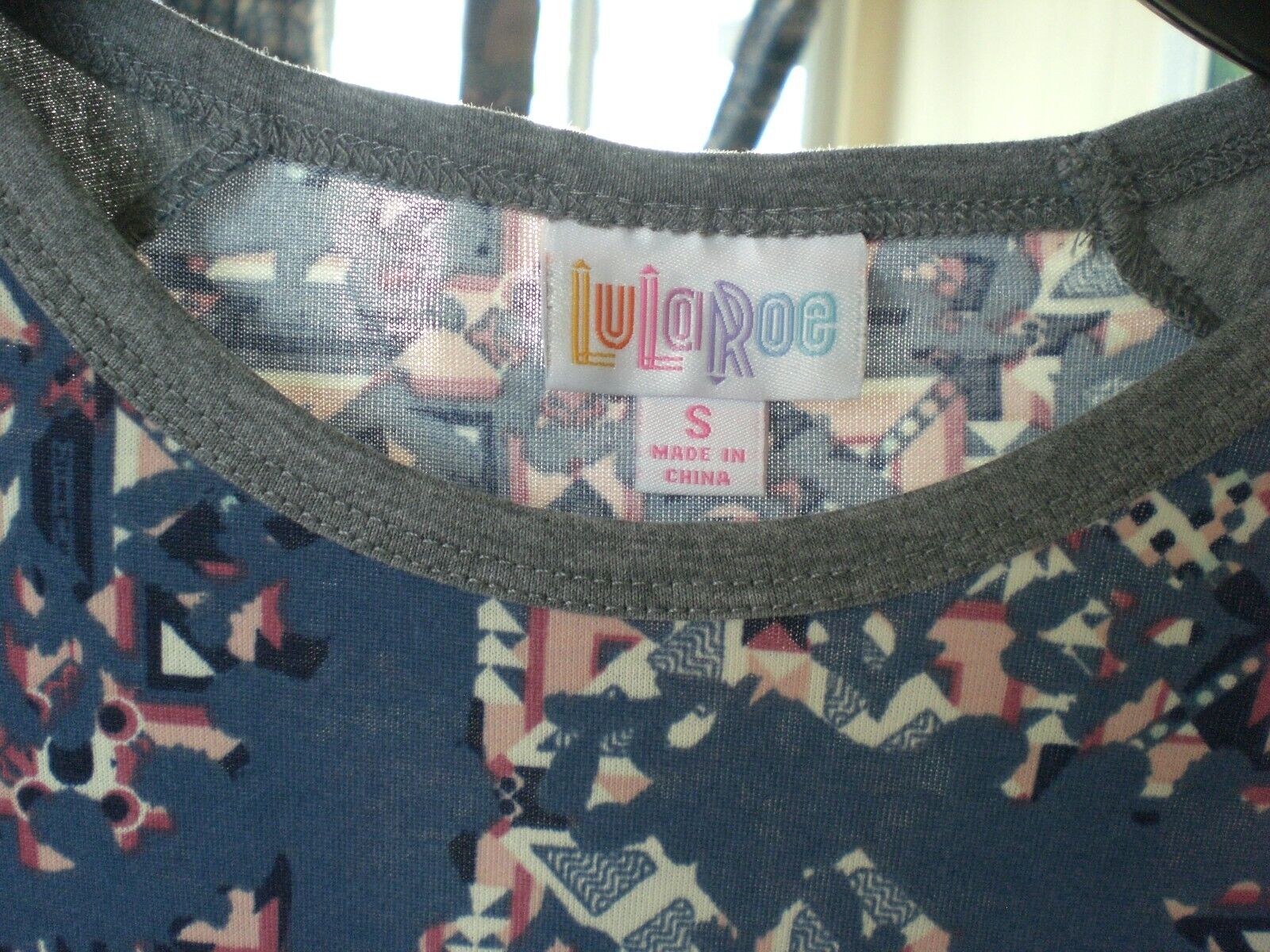 LuLaRoe Small Randy Shirt Top Blue Pink Geometric