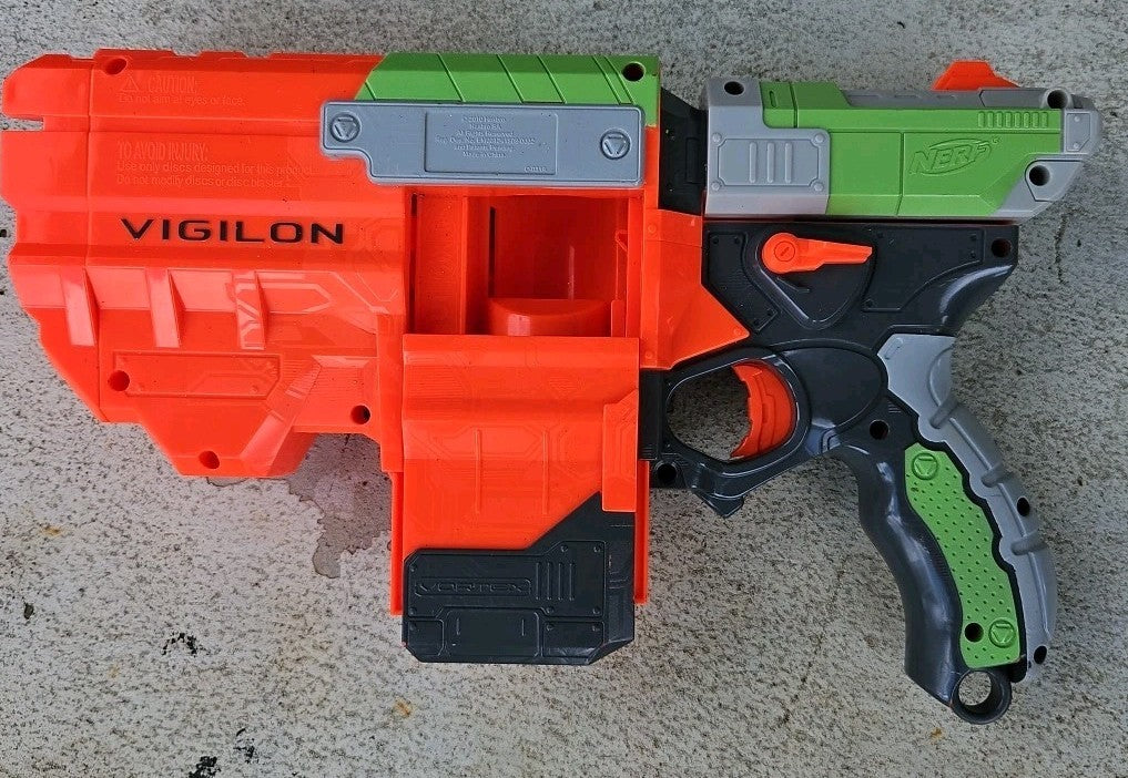 NERF Vortex Vigilon Disc Blaster Gun Tested & In Working Condition