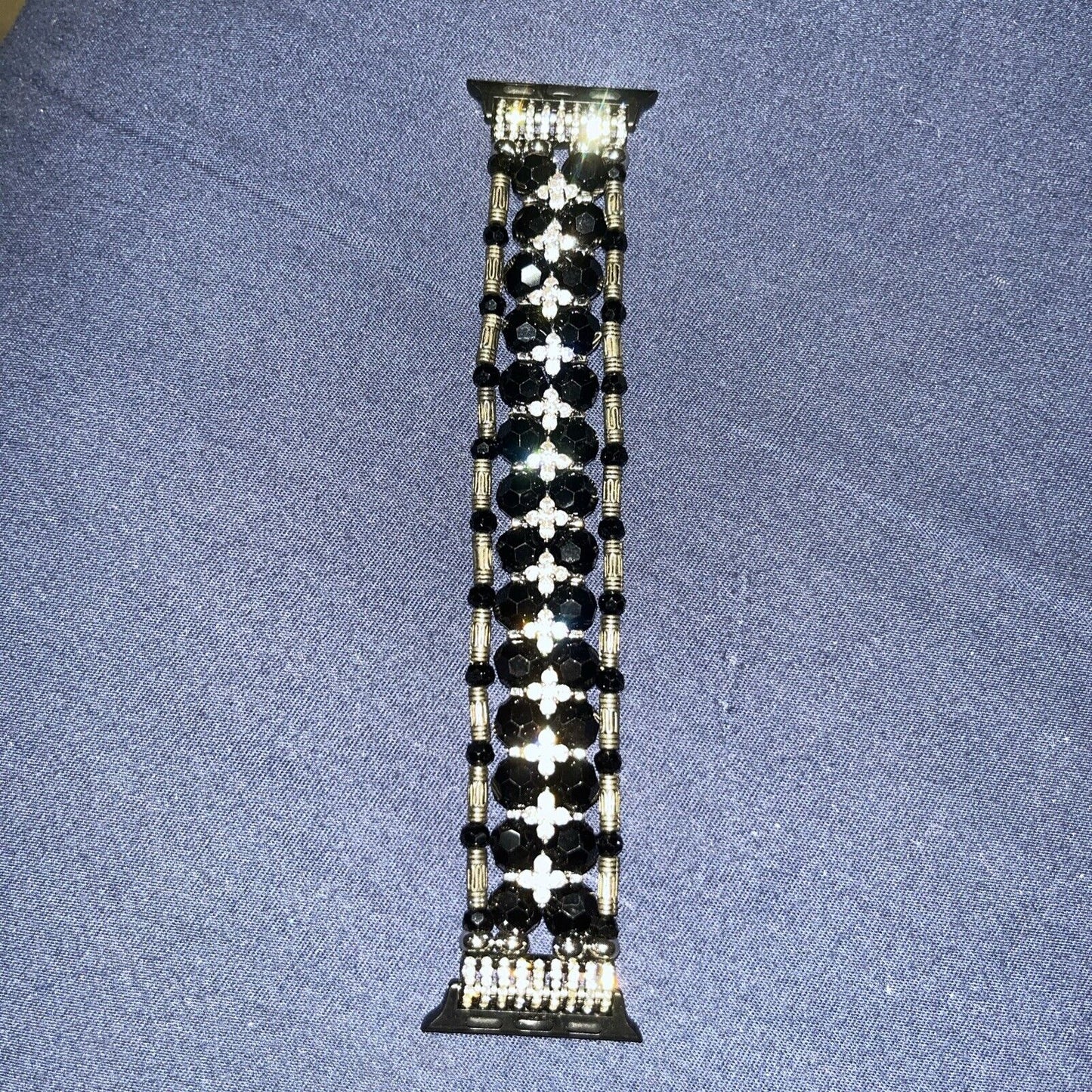 Stretchable Faux Onyx/Diamond Apple Watch Band 38/40/41mm Series 4,5,6,7,8,9 SE