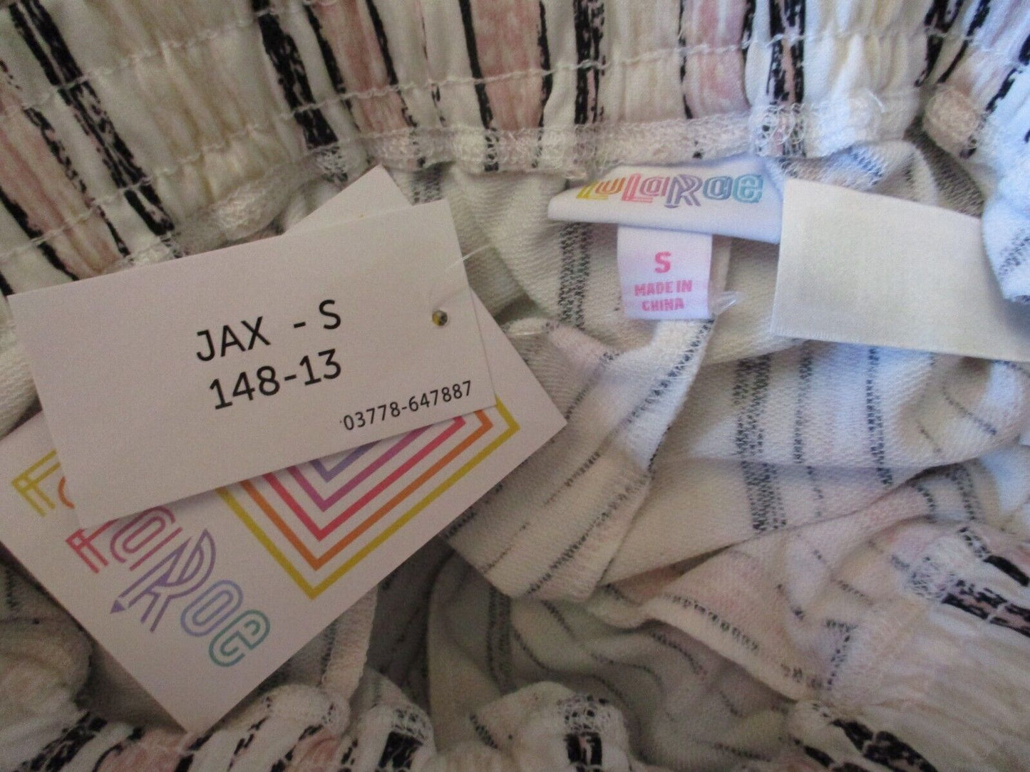 LuLaRoe NWT Jax Small Black Cream Pink Tan Vertical Stripes Joggers Sweatpants