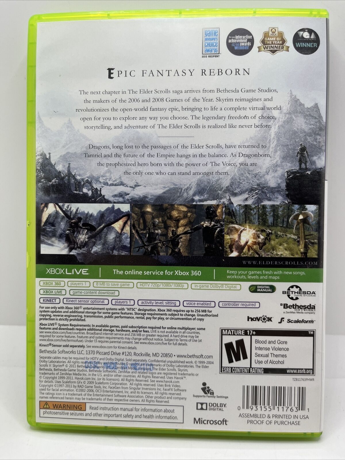 Elder Scrolls V: Skyrim Xbox 360 Video Game