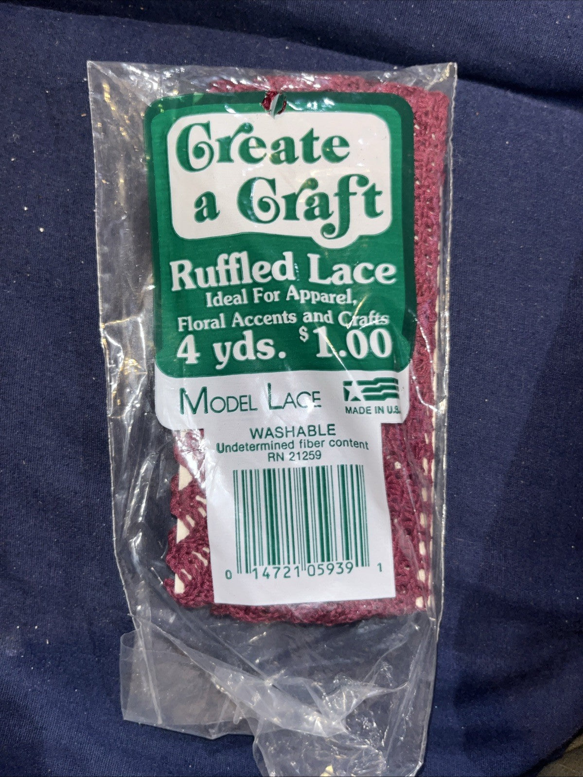 Create a Craft Ruffled Model Lace RED 4 Yds Crafts Floral Accents Vintage NIP