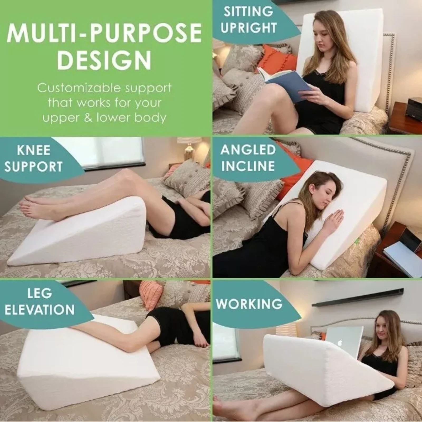 Cushy Form Grey Orthopedic Bed Wedge Pillow 22" x 22" x 12" - Factory Sealed