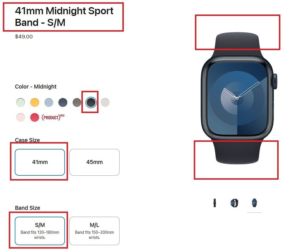 Genuine OEM Apple Watch Midnight Sport Band - S/M fits 38/40/41mm Series 456789