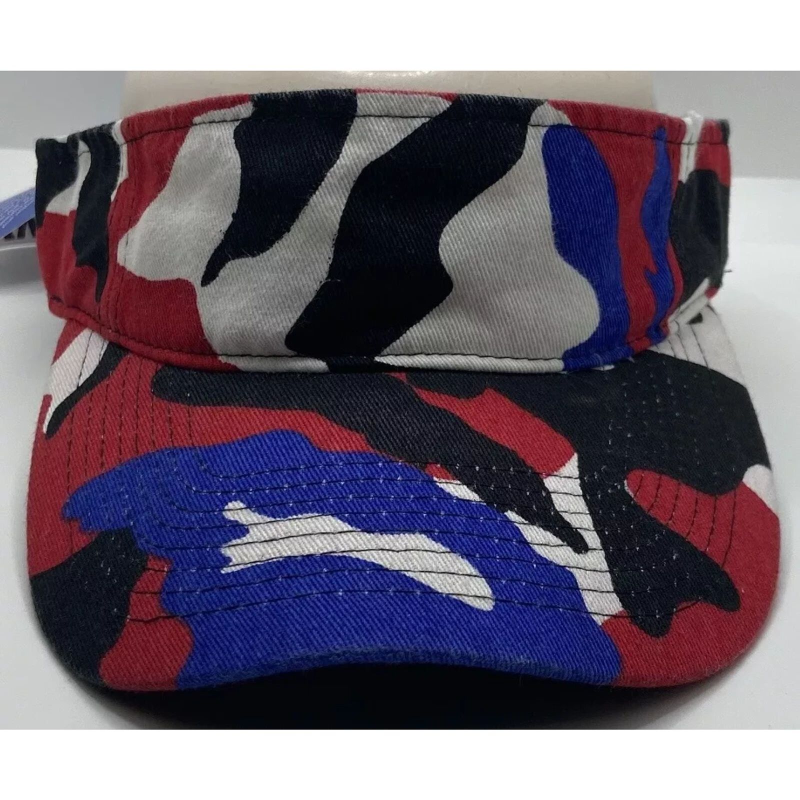 CamoSport Sun Visor Red White Blue Black Pattern - Adjustable - Brand New