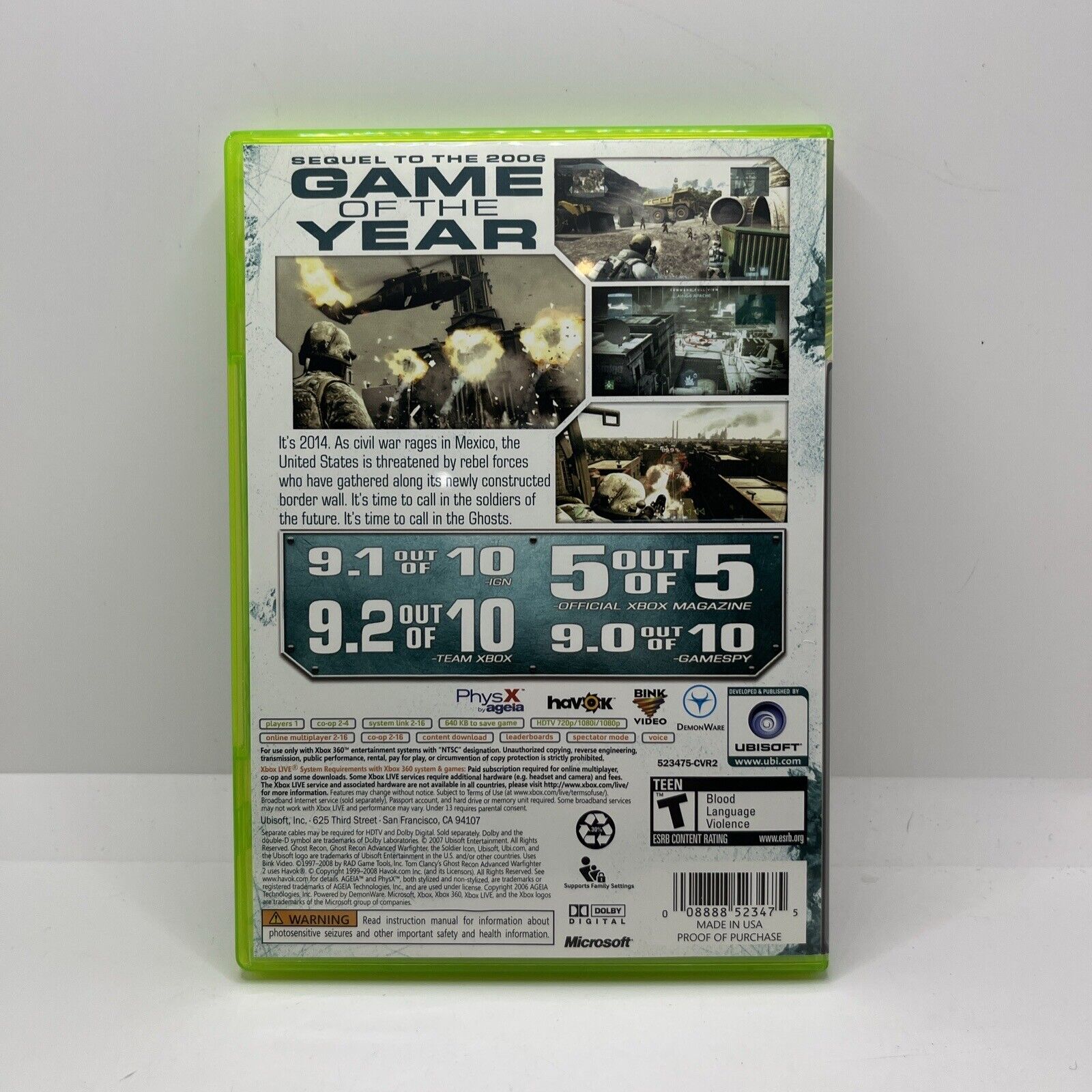 Tom Clancy's Ghost Recon: Advanced Warfighter 2 (Microsoft Xbox 360, 2007)