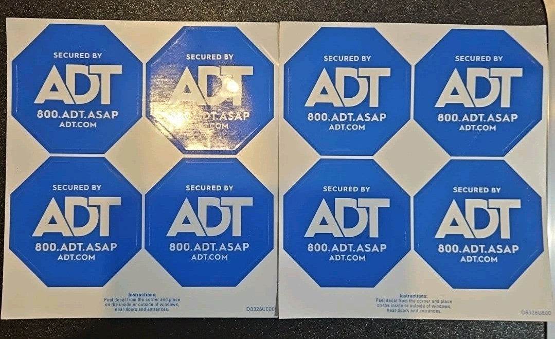 2 packs of ADT window decal (8 stickers) aprox 2.5" octagon