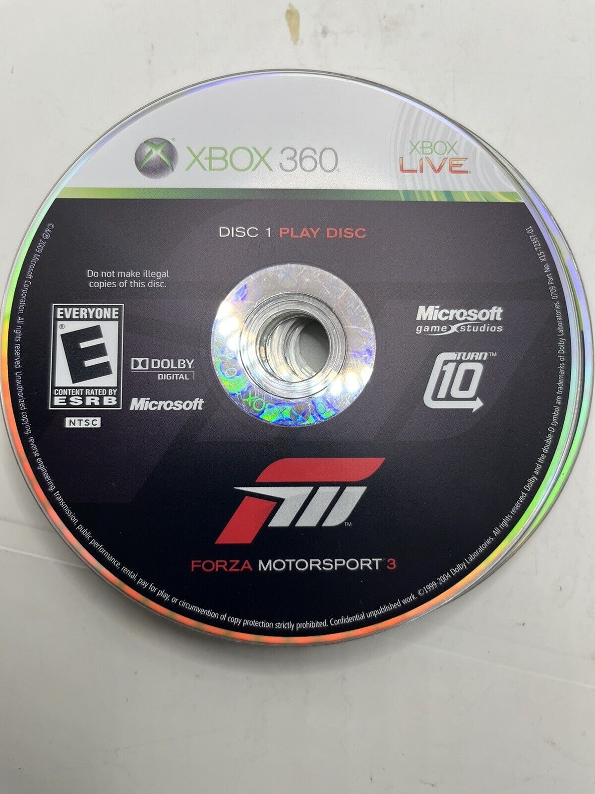 Forza Motorsport 3 (Microsoft Xbox 360, 2009) Disc 1 Play Disc
