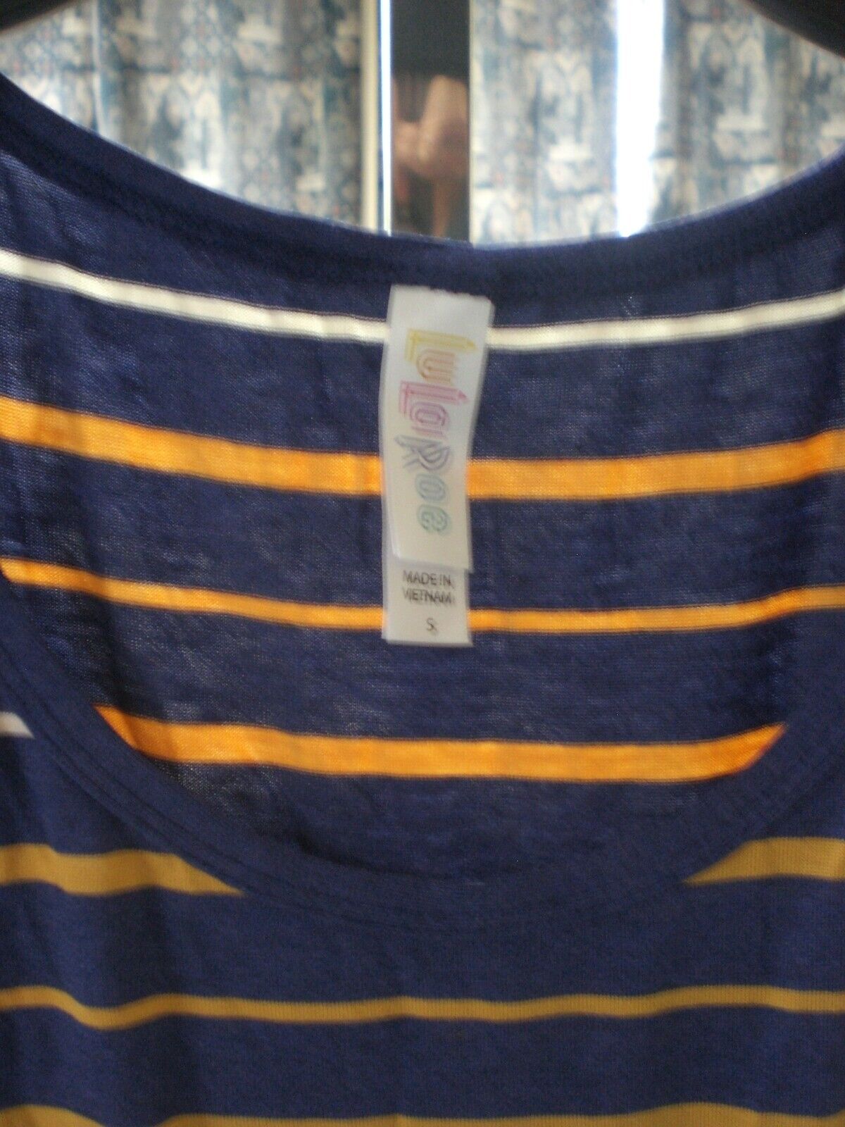 LuLaRoe Classic T Shirt Top Blouse Blue Mustard White Stripe NEW with Tags