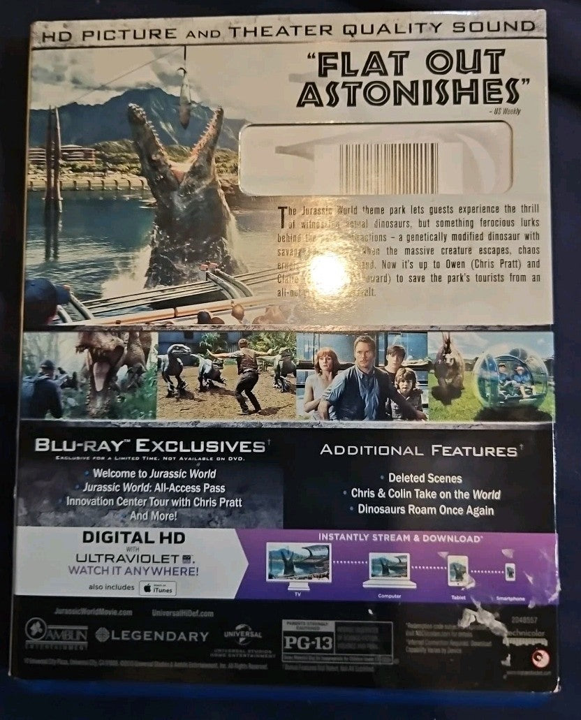 Jurassic World (Blu-ray, 2015) Sealed