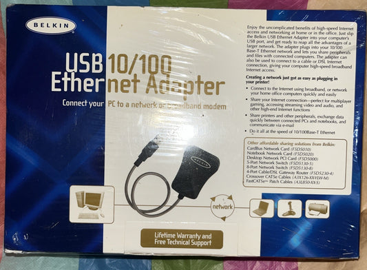 Belkin F5D5050 USB to 10/100 Ethernet Adaptor & CD. New