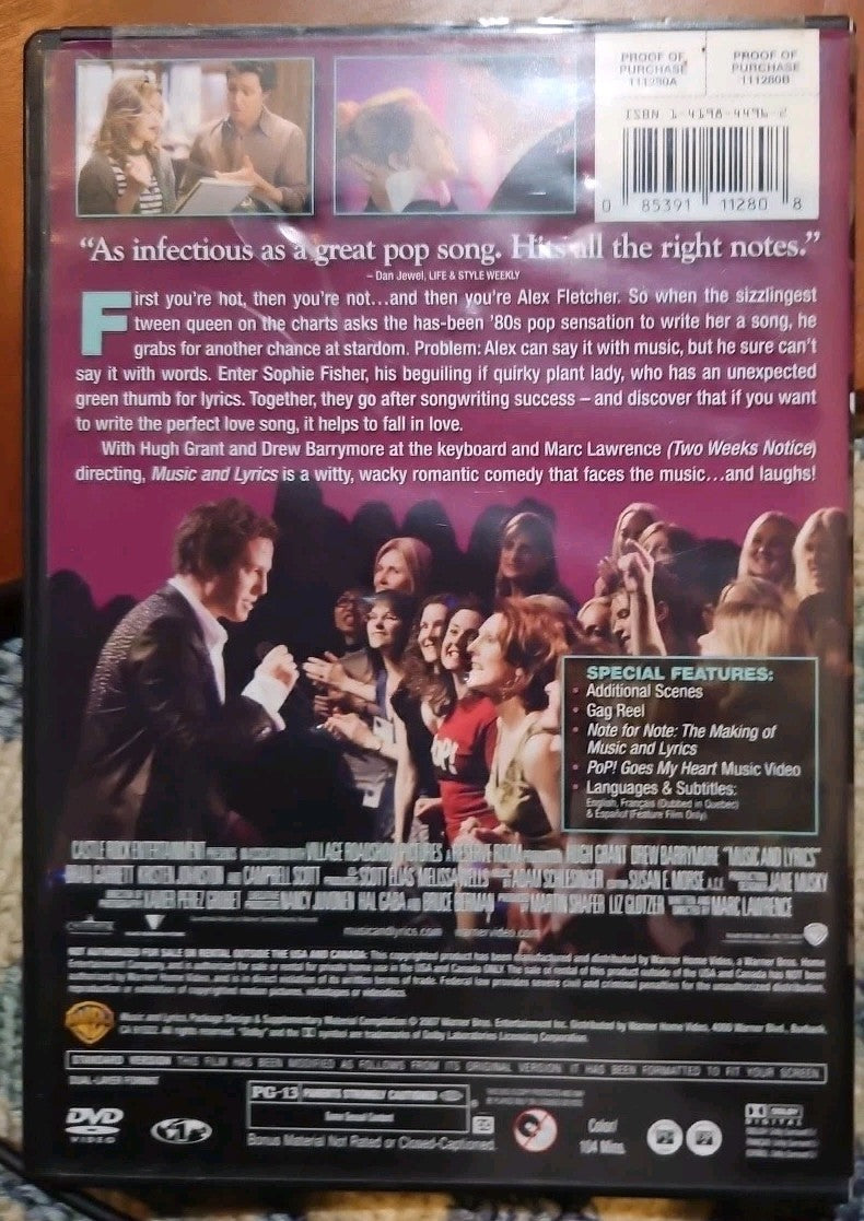 Music and Lyrics (DVD, 2007) New Sealed