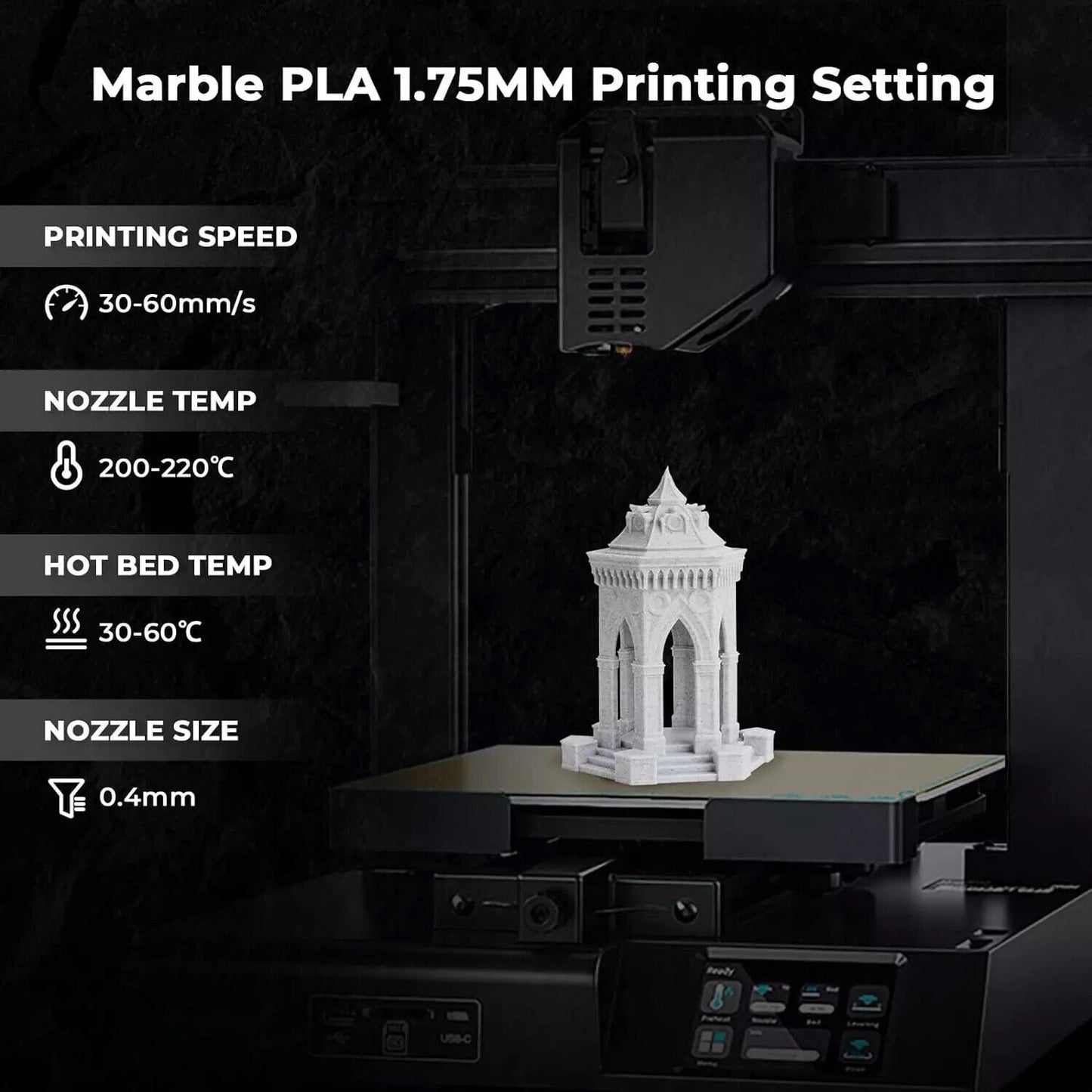 PLA 3D Printer Filament, Marble PLA  1.75Mm Marble White St. BRAND  NEW