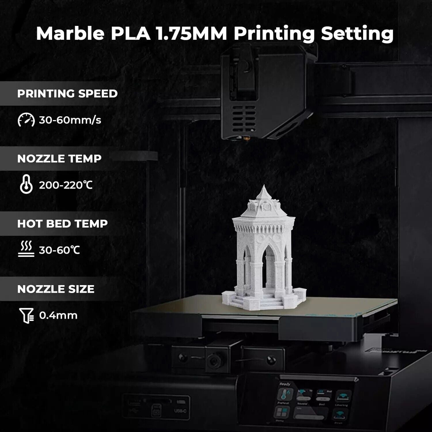 PLA 3D Printer Filament, Marble PLA  1.75Mm Marble White St. BRAND  NEW