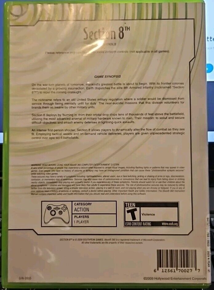 Section 8 -  Xbox 360 - Tested. No Scratches. New Case. Resealed