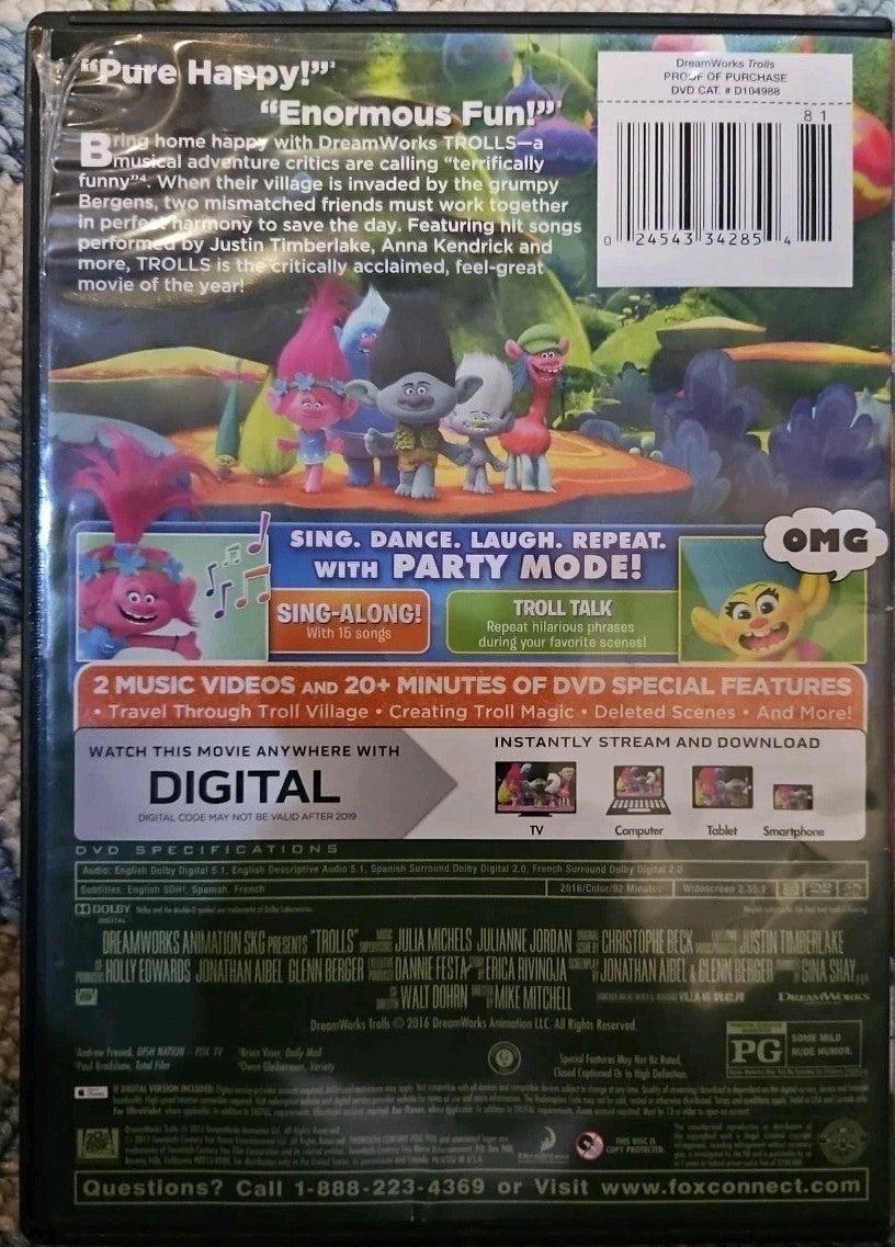 Trolls (DVD, 2016) New Sealed