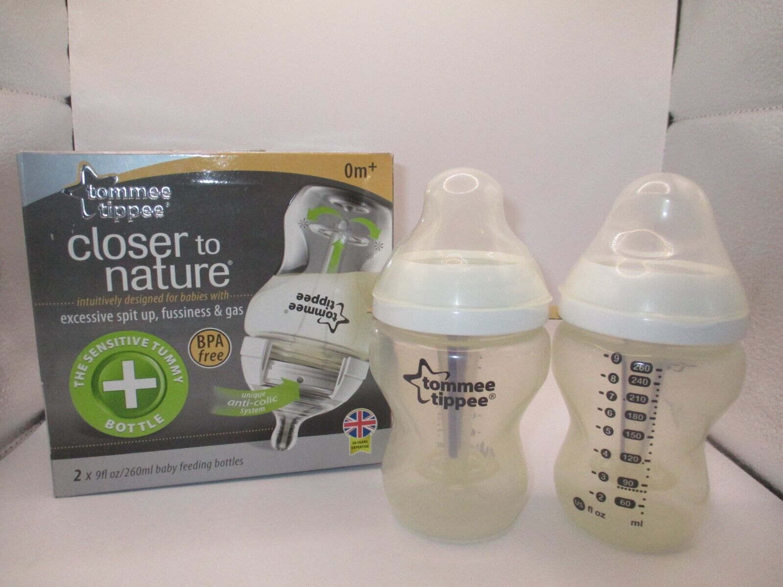 Tommee Tippee Closer to Nature Baby Bottles 2x 9fl oz for Sensitive Tummies