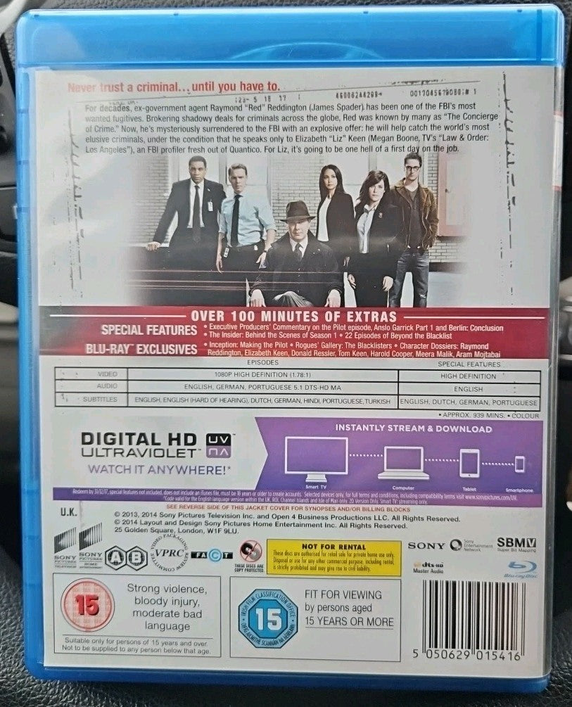 Blacklist: Complete 1st  Season (Blu-ray) Sealed. Region 2. No Digital Download